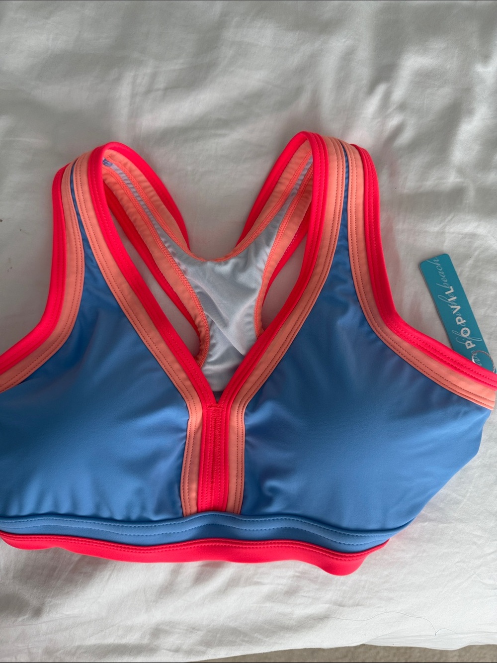 NWT S swim women’s three piece Blue & Coral Bikini Set top, bottoms, skirt - Picture 5 of 5